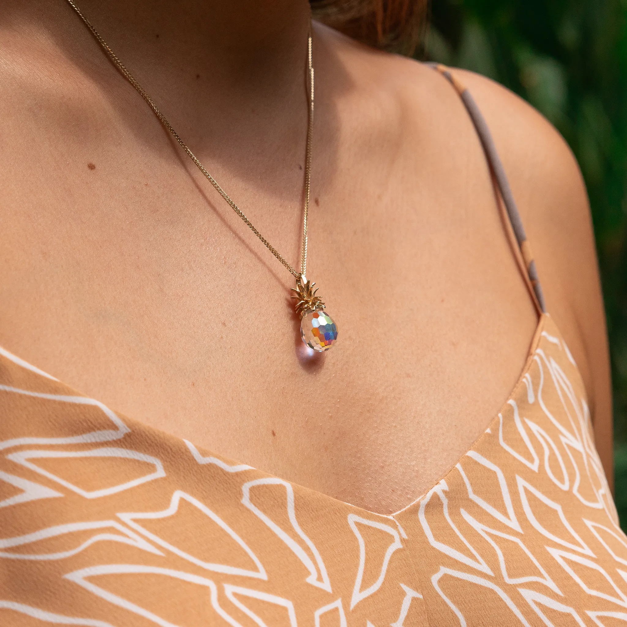 Crystal Pineapple Pendant in Gold - 32mm