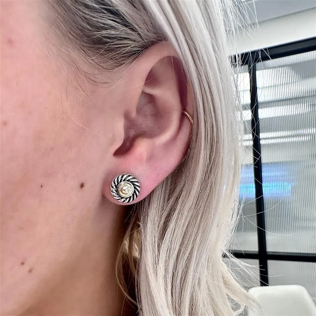 David Yurman | Small Cookie Stud Earrings, Size S - 925 Sterling Silver  14k Yellow Gold