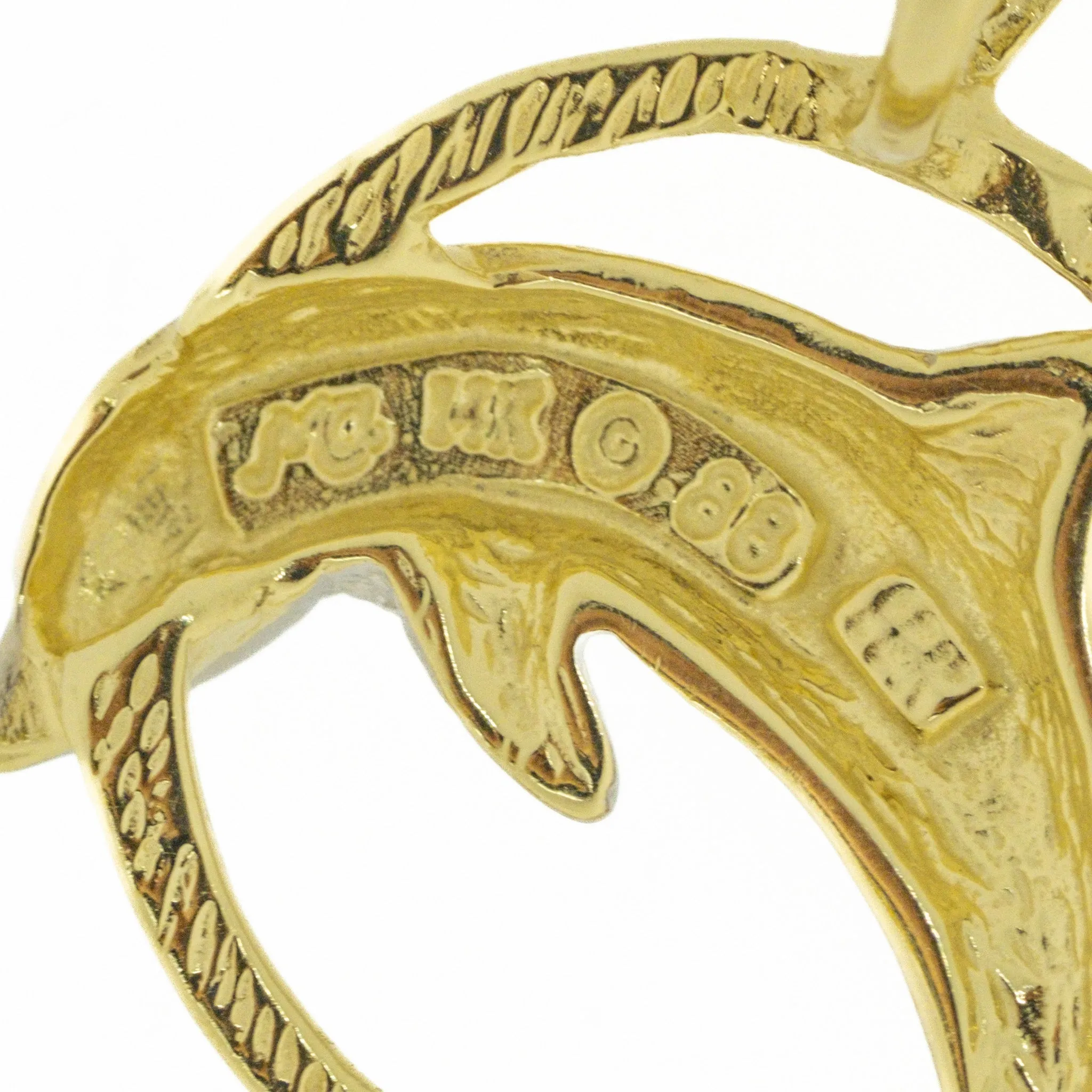 Detailed Diamond Cut Dolphin Jumping w/ Hoop Pendant Charm in 14K Two Tone Gold