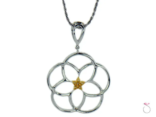 Diamond .90ct Pentagram 18K 2 tone White Yellow Gold Pendant