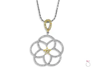 Diamond .90ct Pentagram 18K 2 tone White Yellow Gold Pendant