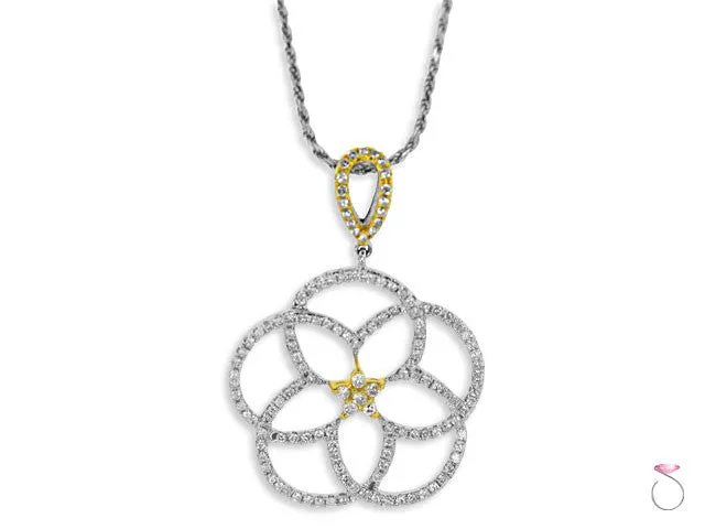 Diamond .90ct Pentagram 18K 2 tone White Yellow Gold Pendant