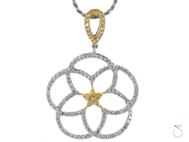 Diamond .90ct Pentagram 18K 2 tone White Yellow Gold Pendant