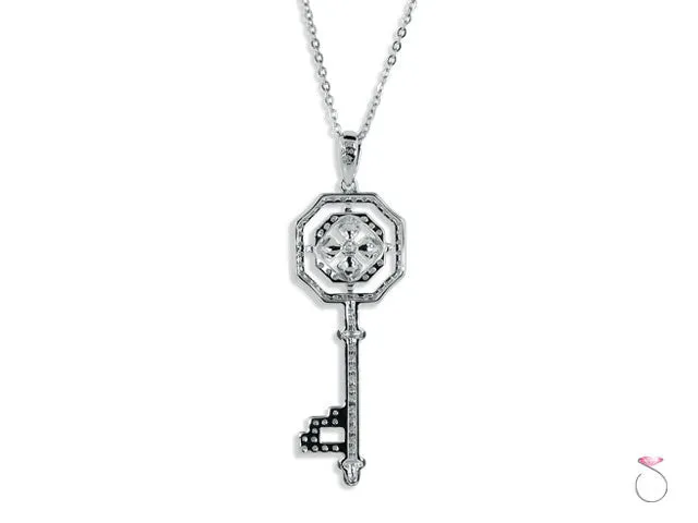 Diamond Key Pendant in 18K White Gold
