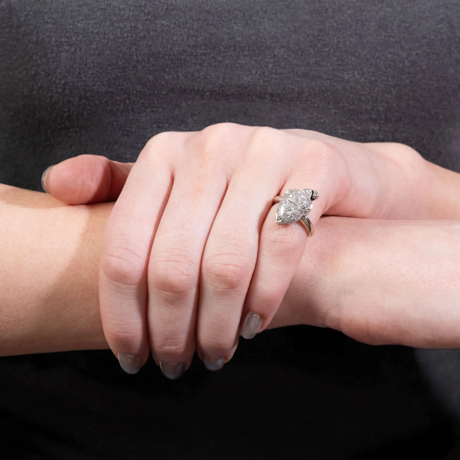 Edwardian 14k Diamond Acorn Motif Ring