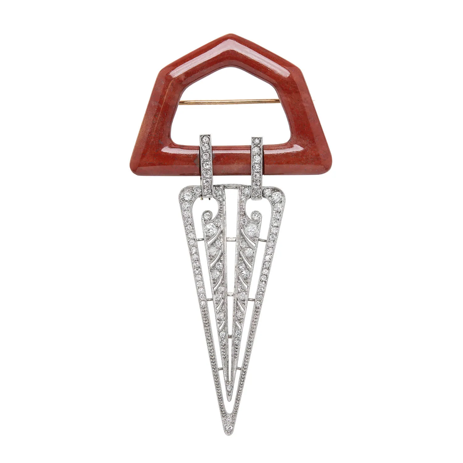 Edwardian Large 14k/Platinum Jasper   Diamond Pin