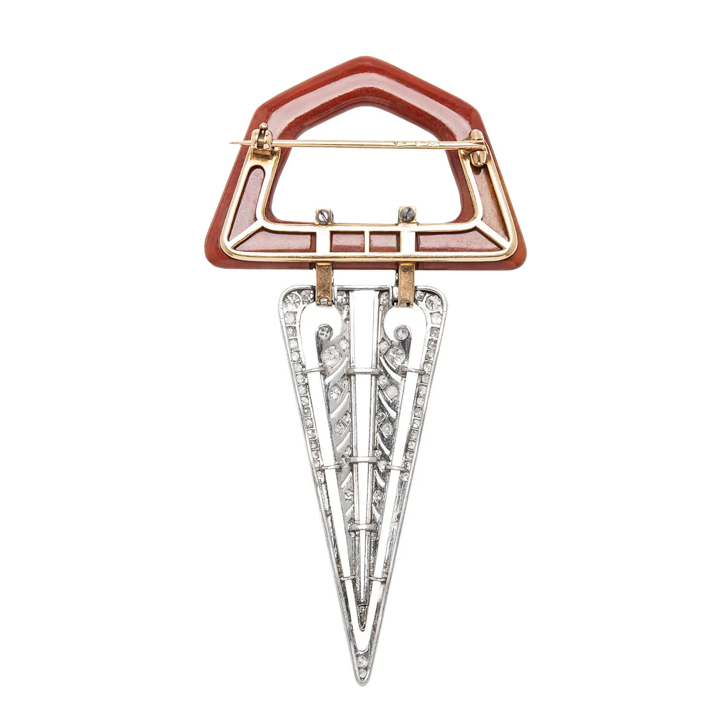Edwardian Large 14k/Platinum Jasper   Diamond Pin