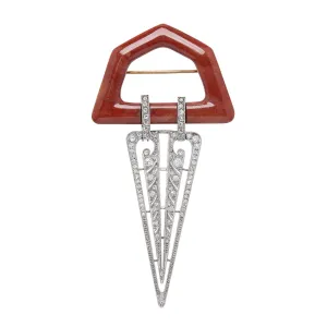 Edwardian Large 14k/Platinum Jasper   Diamond Pin