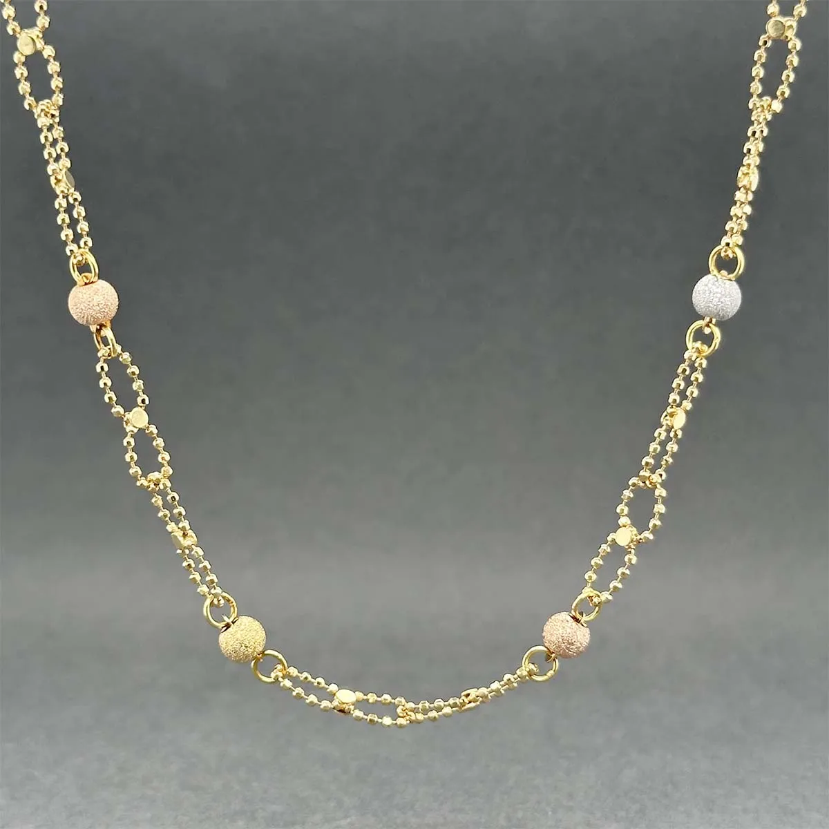 Estate 14K Tricolor Gold Ball Station Necklace