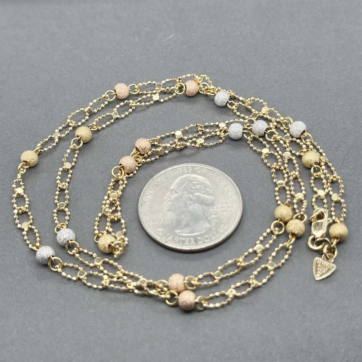 Estate 14K Tricolor Gold Ball Station Necklace