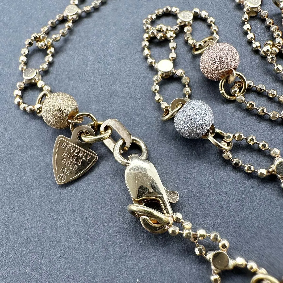 Estate 14K Tricolor Gold Ball Station Necklace