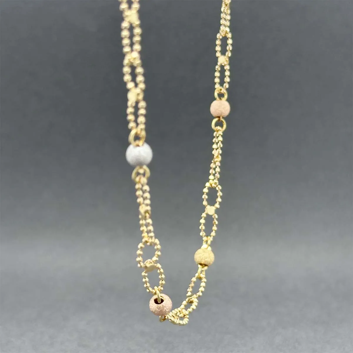 Estate 14K Tricolor Gold Ball Station Necklace