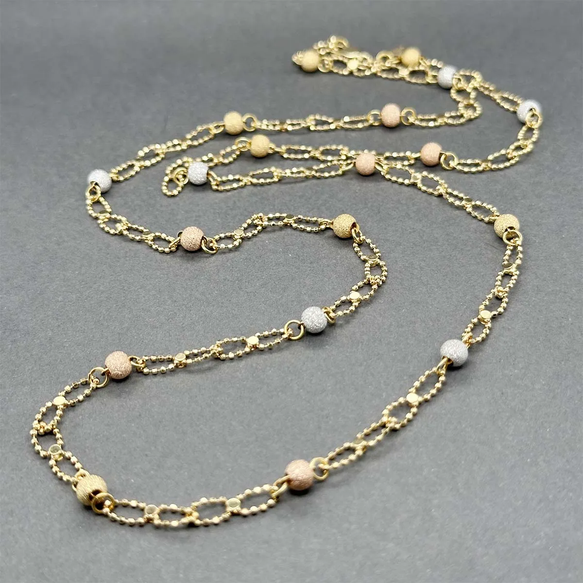 Estate 14K Tricolor Gold Ball Station Necklace