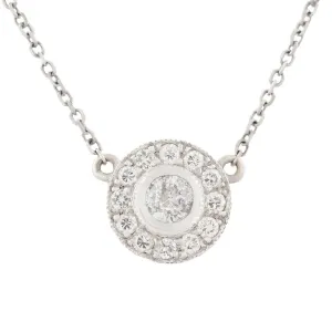 Estate 14k White Gold Diamond Halo Pendant Necklace