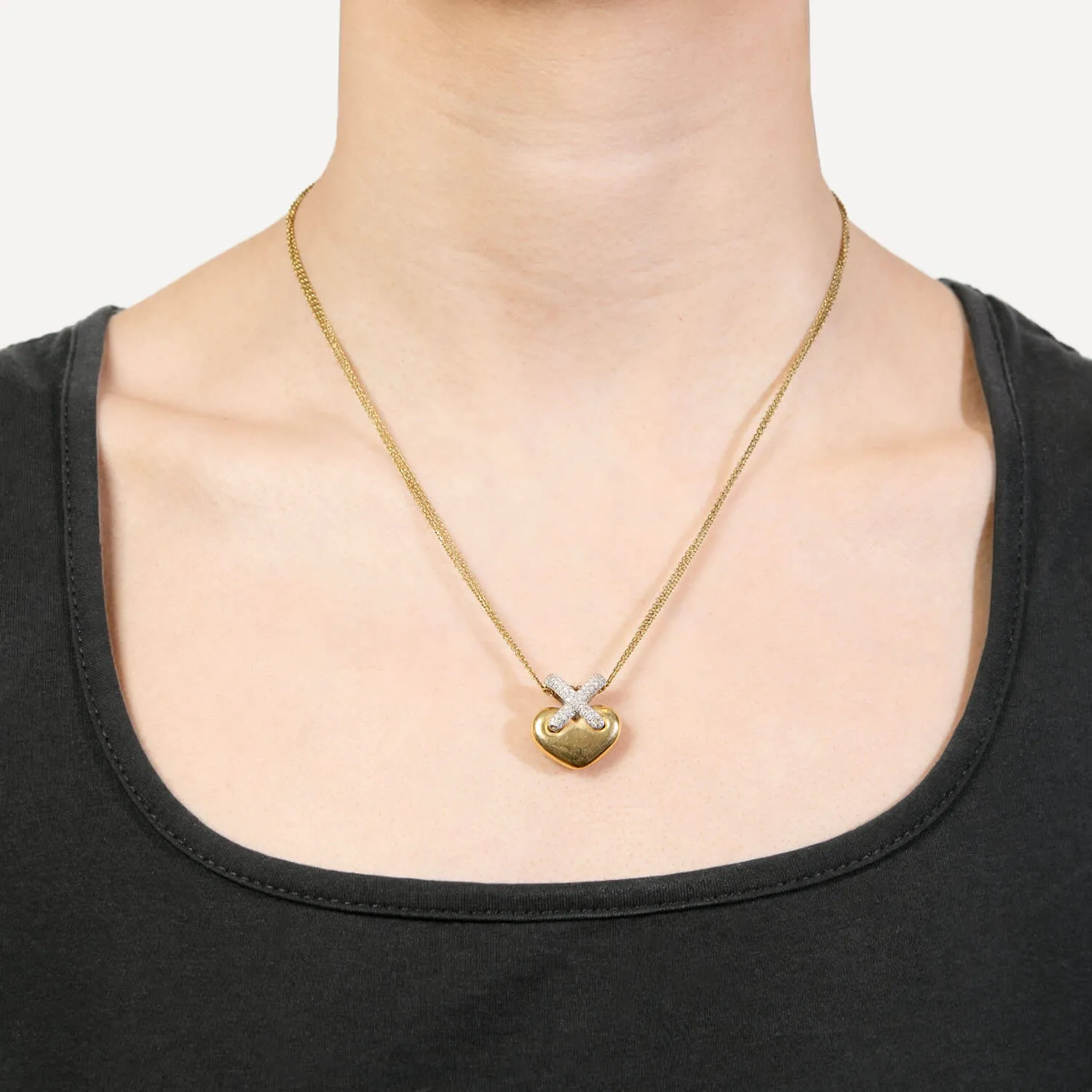 Estate 18k Diamond Heart Pendant Necklace