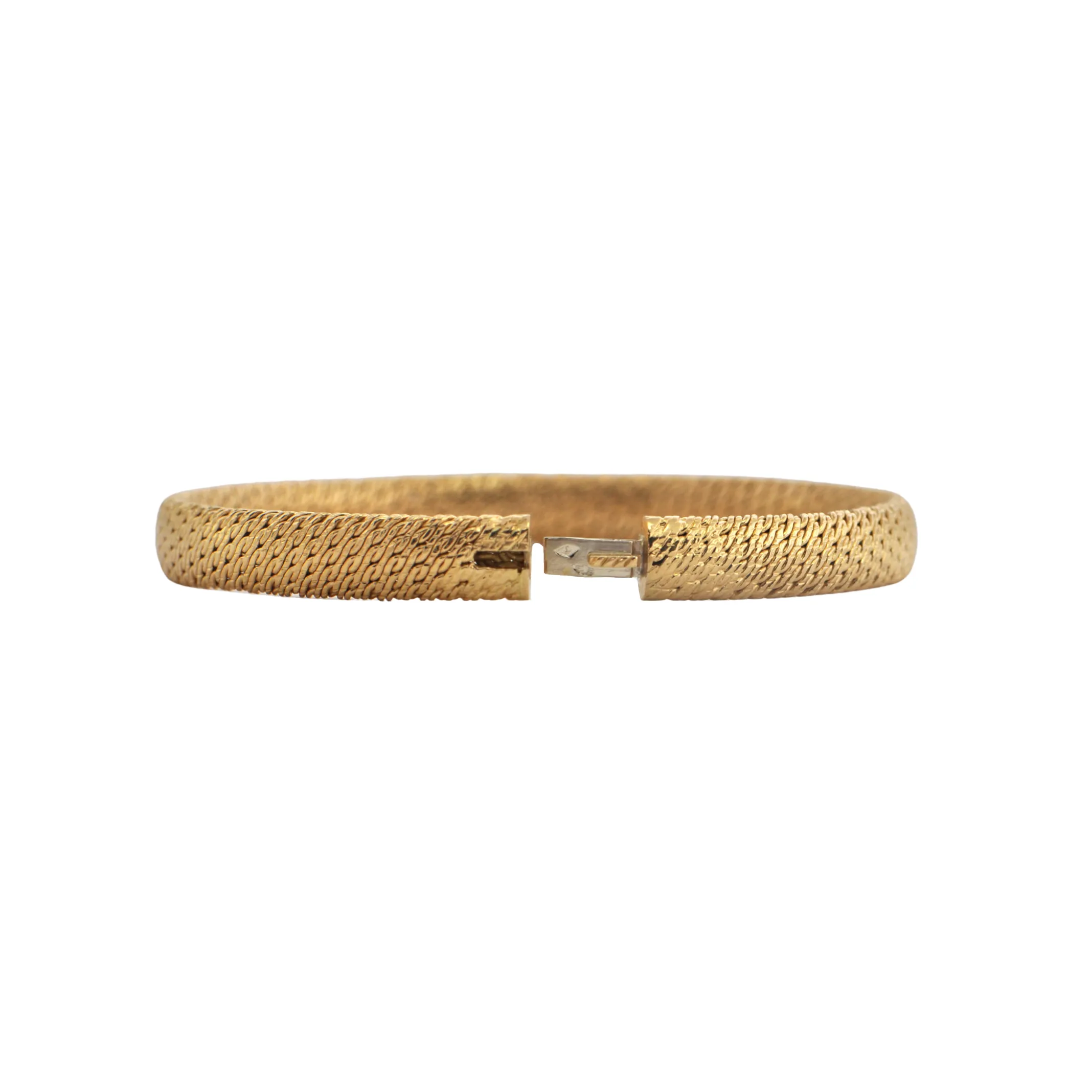 Estate French 18k Gold Round Flexible Woven Link Bangle Bracelet
