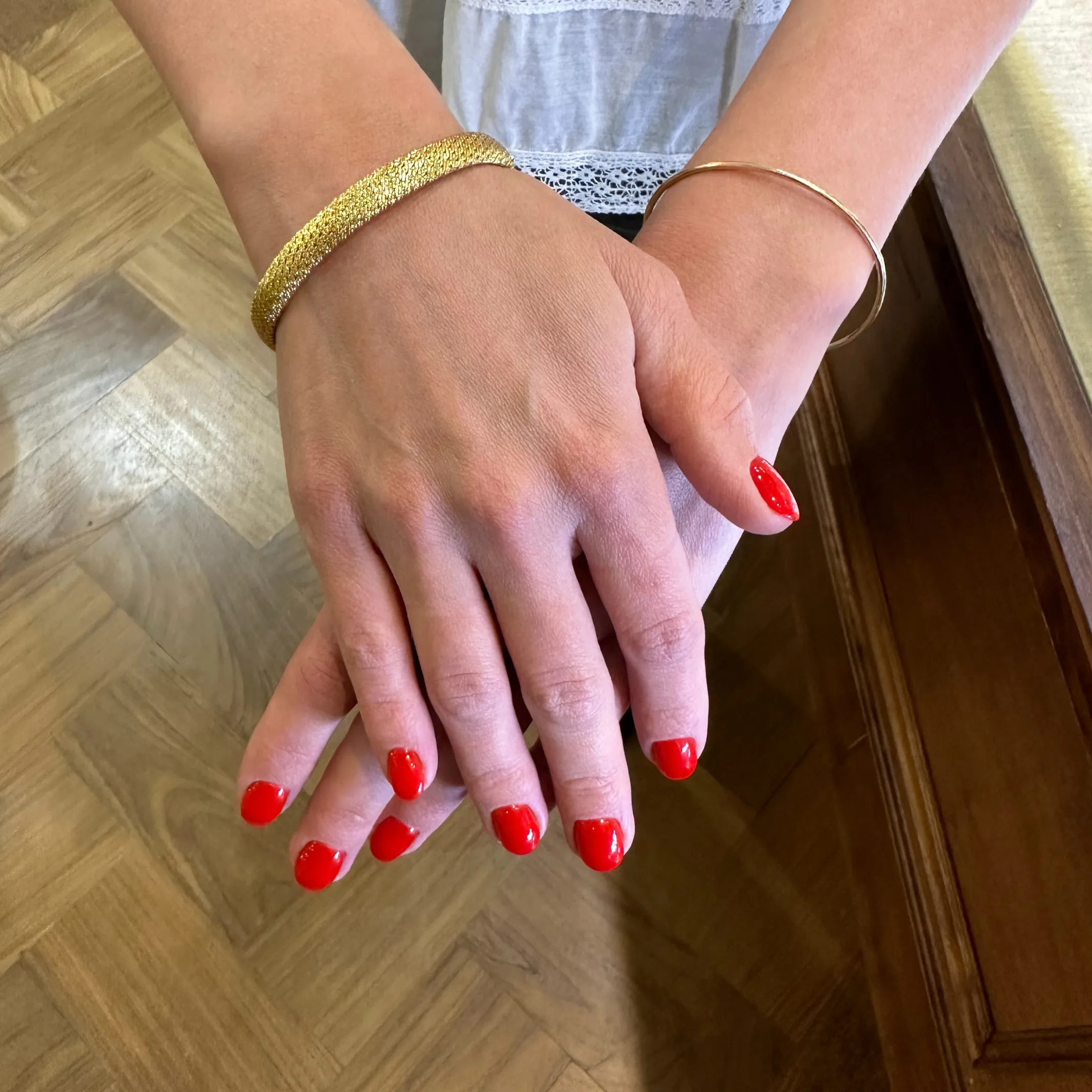 Estate French 18k Gold Round Flexible Woven Link Bangle Bracelet