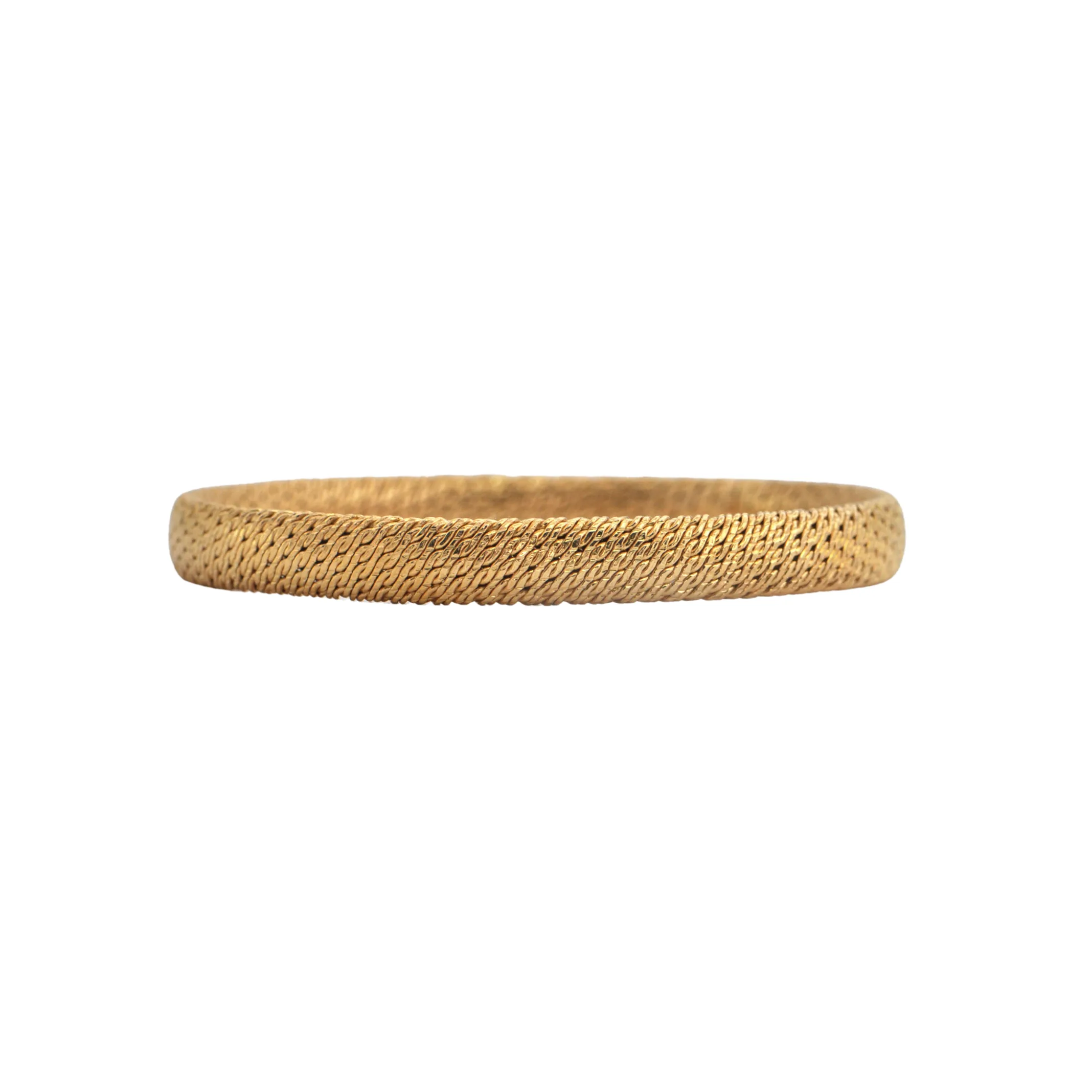 Estate French 18k Gold Round Flexible Woven Link Bangle Bracelet