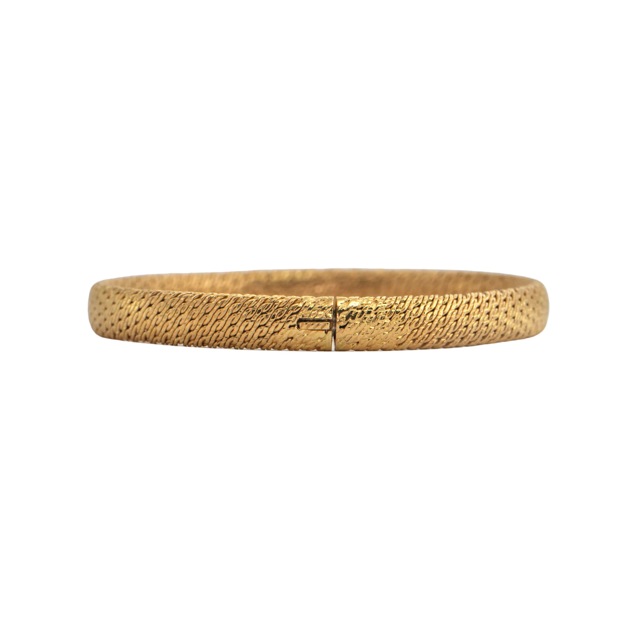 Estate French 18k Gold Round Flexible Woven Link Bangle Bracelet
