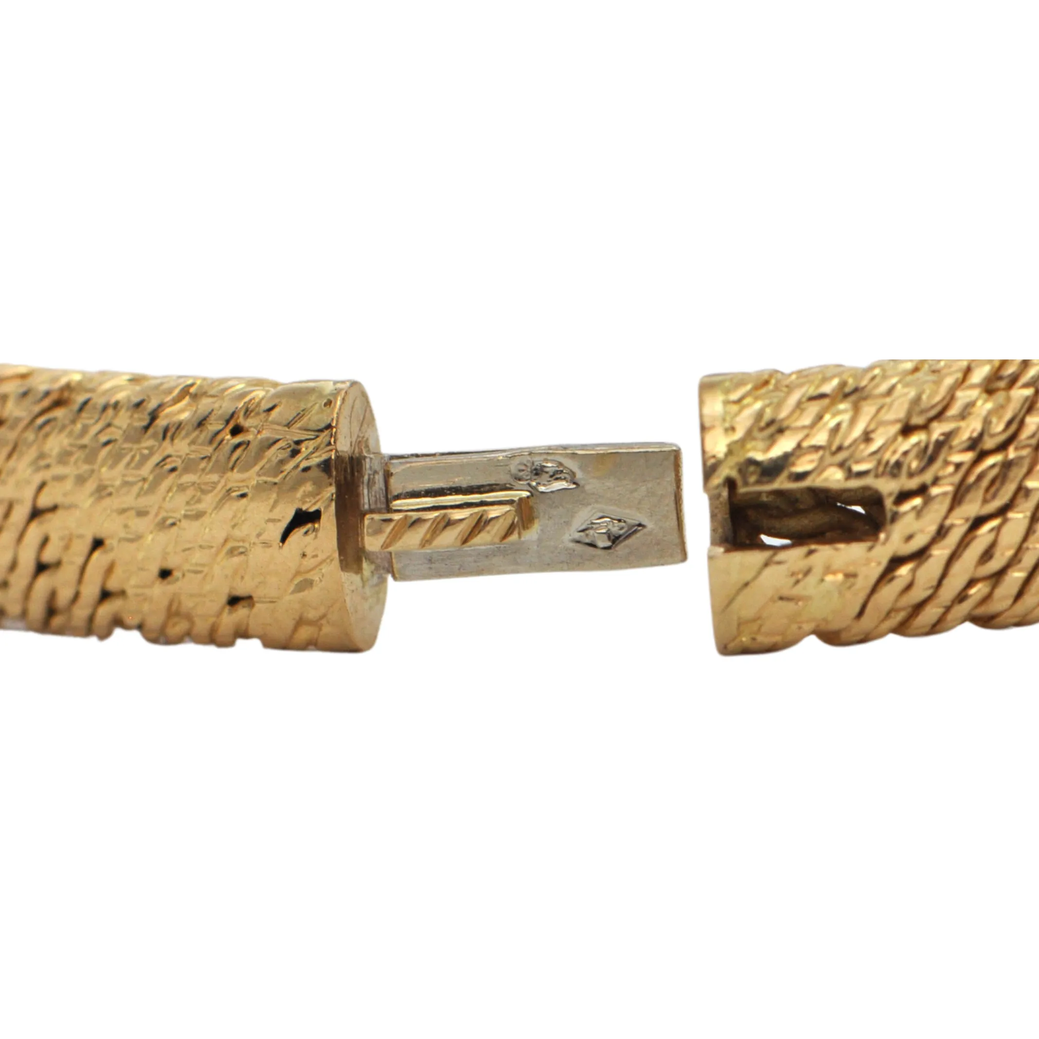 Estate French 18k Gold Round Flexible Woven Link Bangle Bracelet