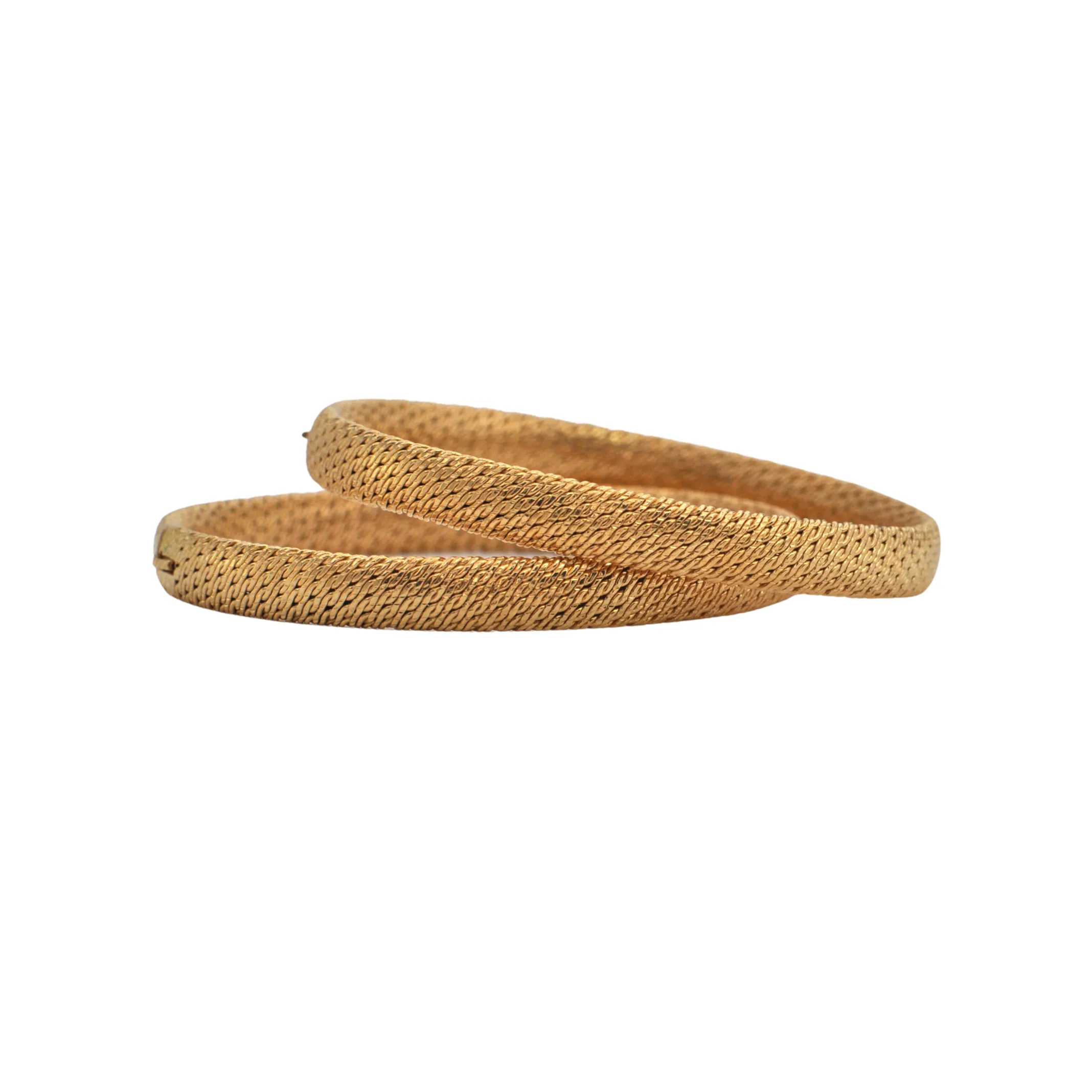 Estate French 18k Gold Round Flexible Woven Link Bangle Bracelet