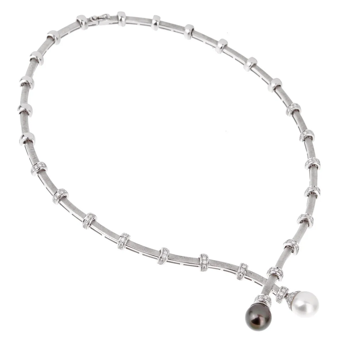 Estate Pearl Diamond White Gold Necklace