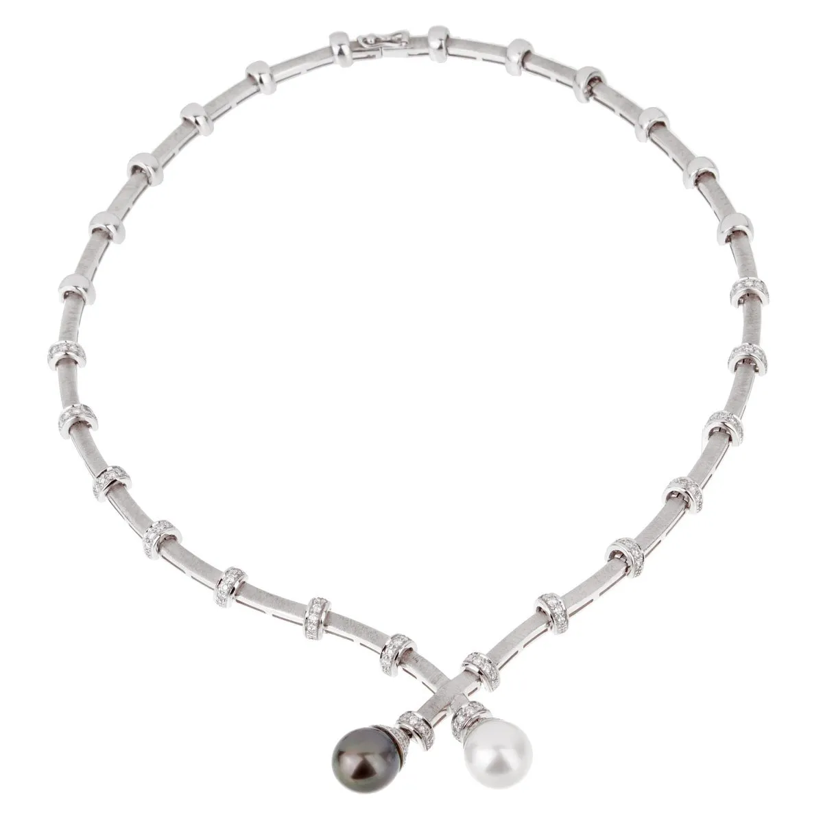 Estate Pearl Diamond White Gold Necklace