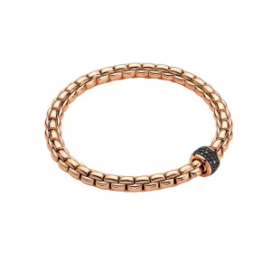 FOPE "EKA" 18ct  ROSE GOLD PAVE BLACK DIAMOND RONDEL FLEXIBLE BRACELET LARGE SIZE