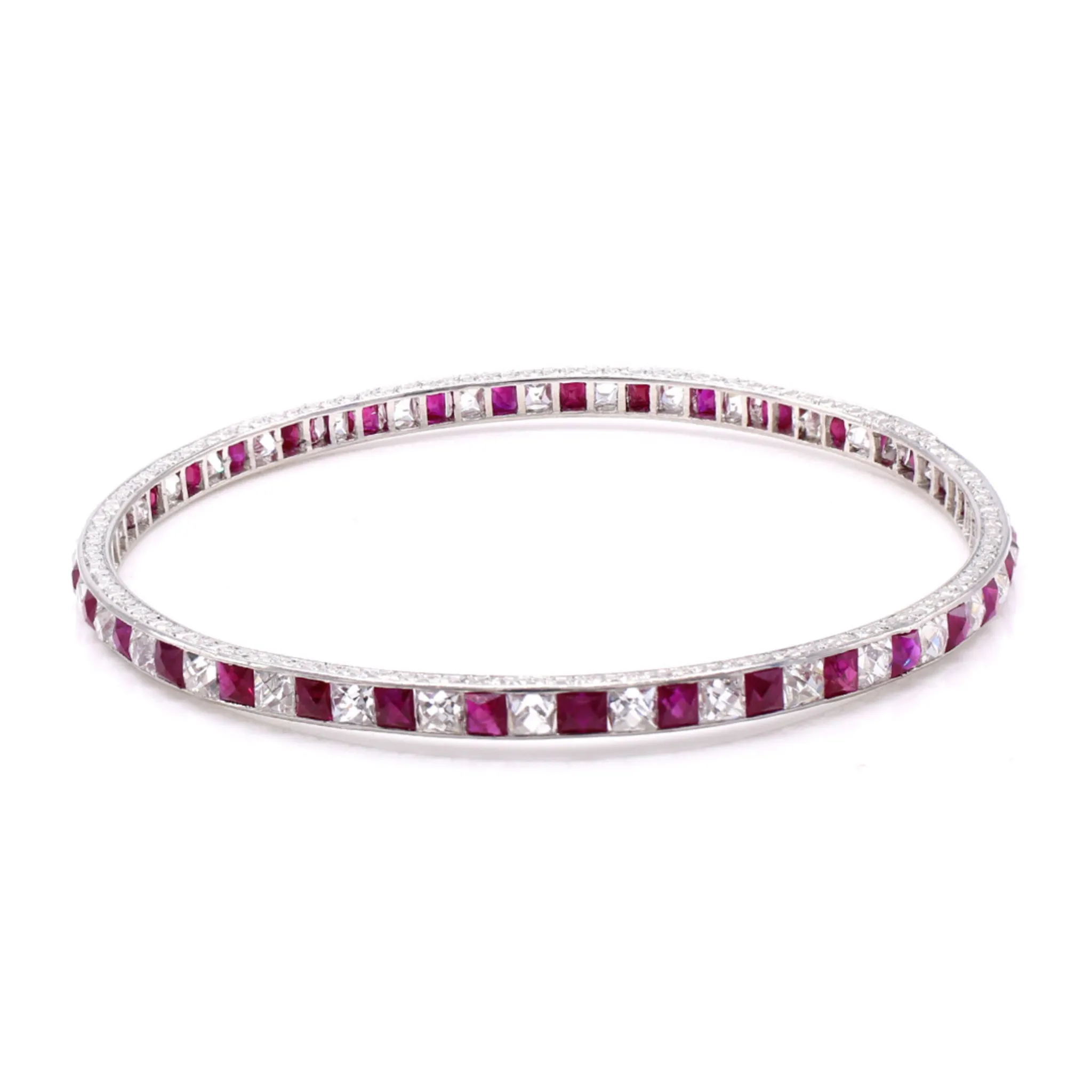 French Art Deco Platinum Diamond & Ruby Bracelet