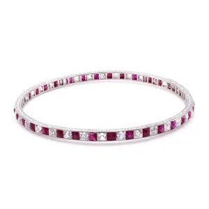 French Art Deco Platinum Diamond & Ruby Bracelet