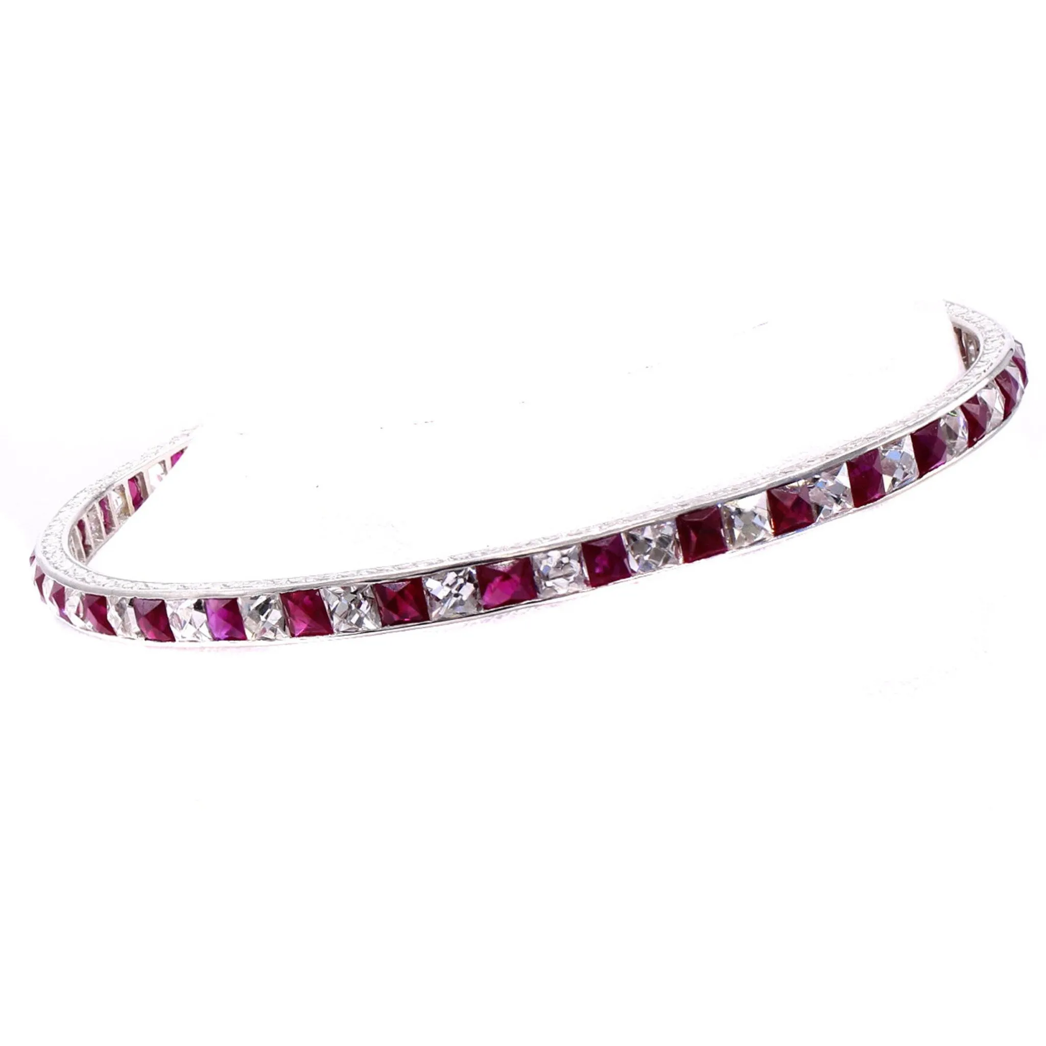 French Art Deco Platinum Diamond & Ruby Bracelet