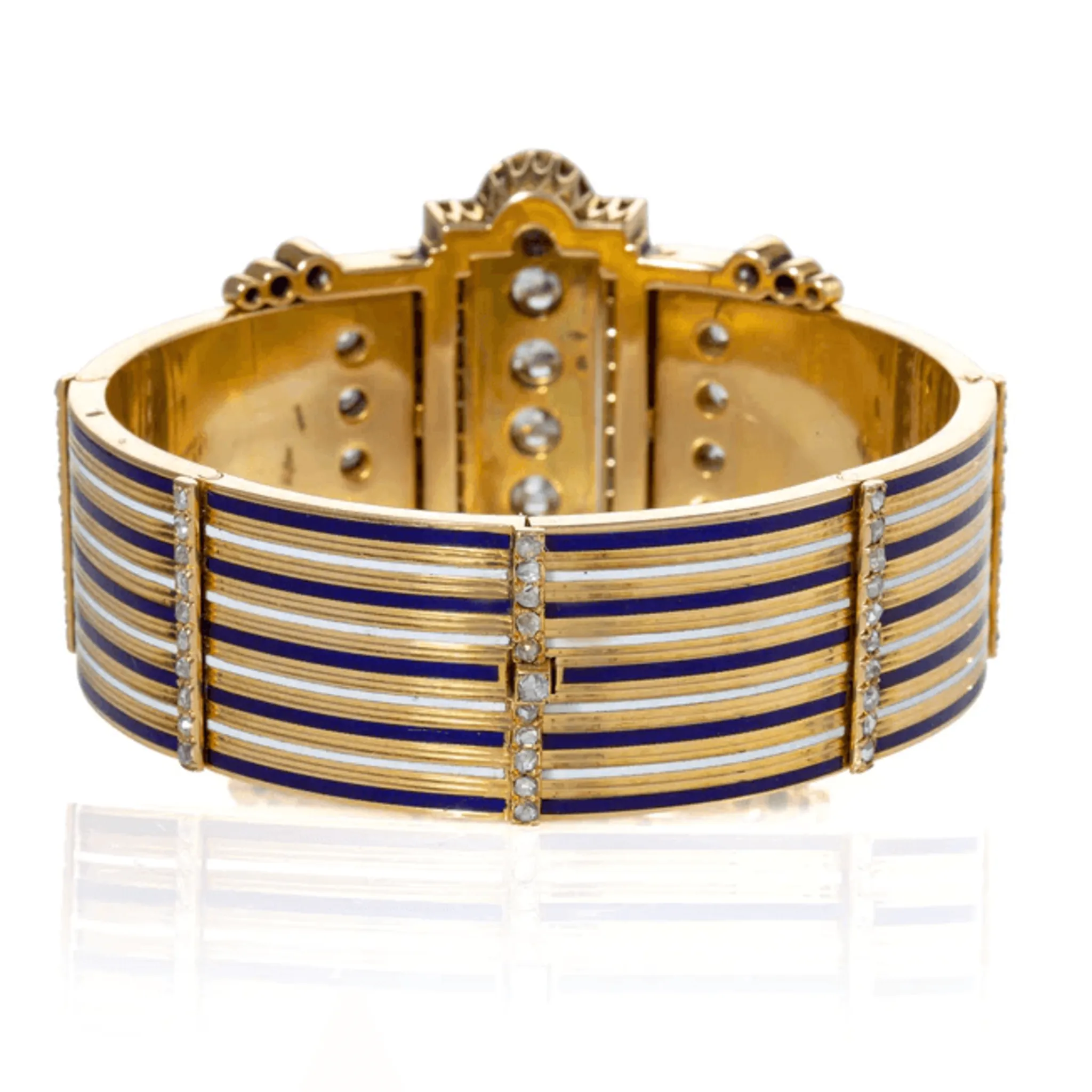 French Victorian 18KT Yellow Gold Diamond & Enamel Jarretire Bangle Bracelet