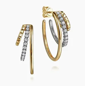 Gabriel & Co.-14K White Yellow Gold Diamond Three Row J Hoop Stud EarringsEG15353M45JJ