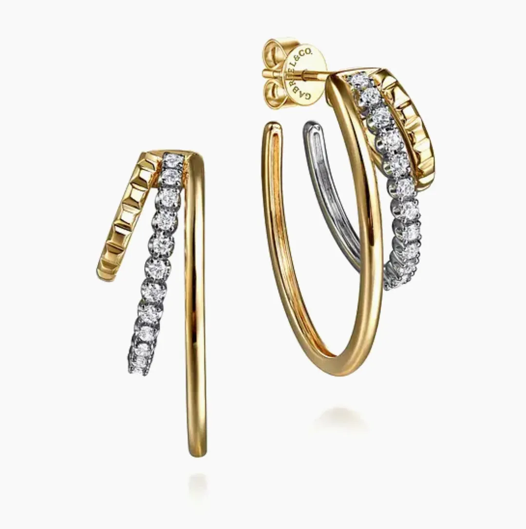 Gabriel & Co.-14K White Yellow Gold Diamond Three Row J Hoop Stud EarringsEG15353M45JJ