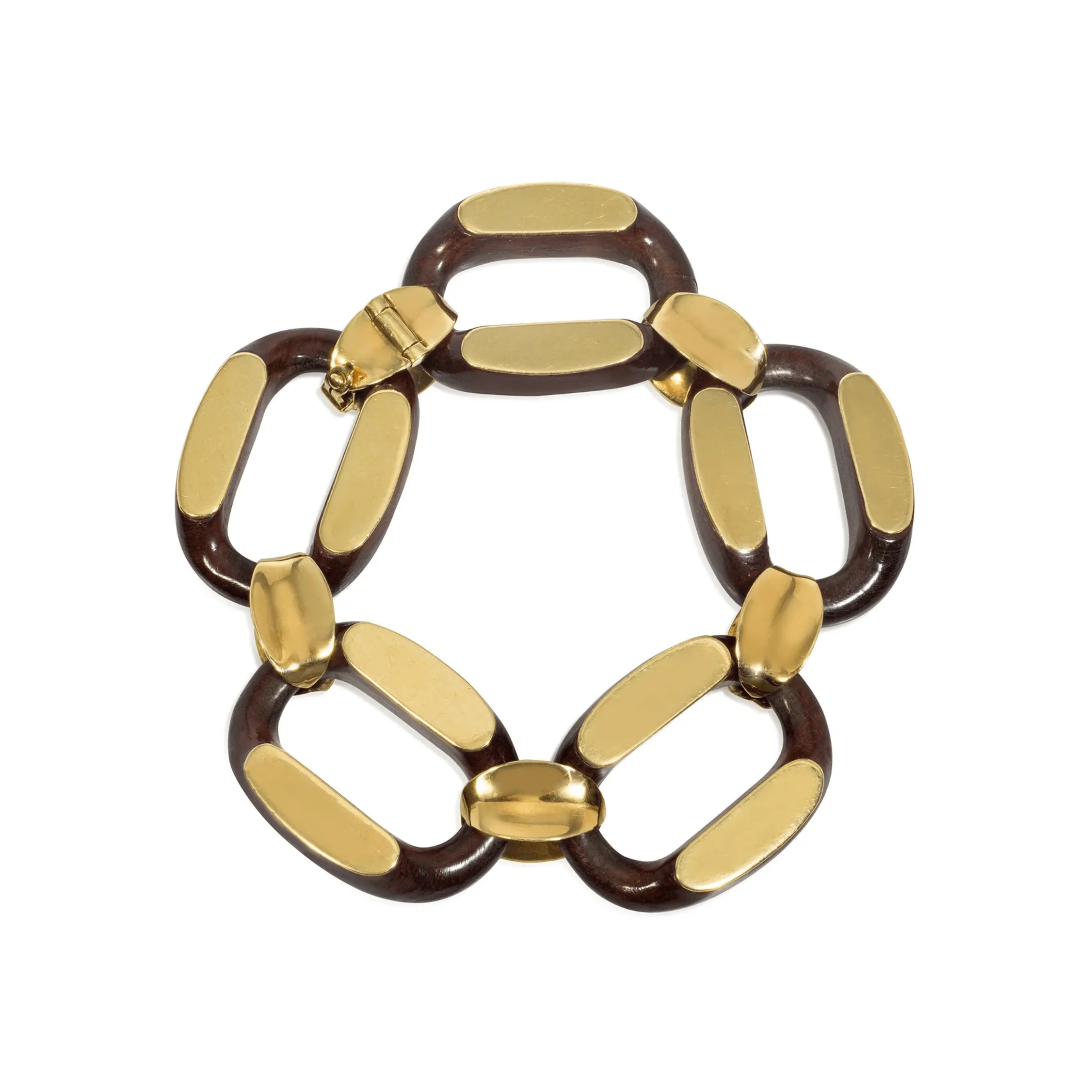 Gay Frres French 1960s 18KT Yellow Gold & Wood Bracelet