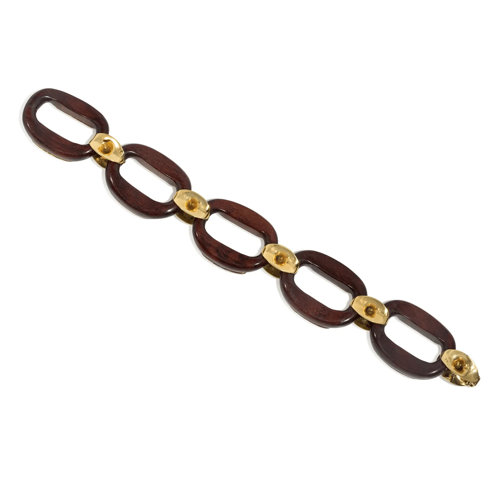 Gay Frres French 1960s 18KT Yellow Gold & Wood Bracelet