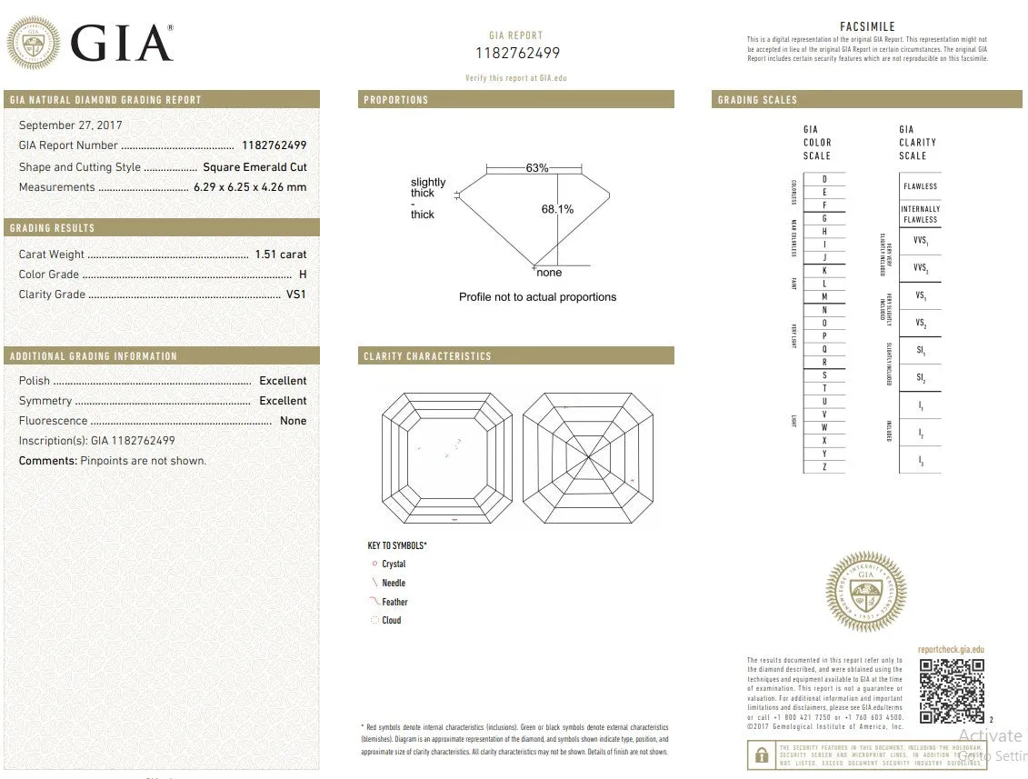 GIA 1.51ct VS1/H Asscher Diamond Engagement Ring in Platinum