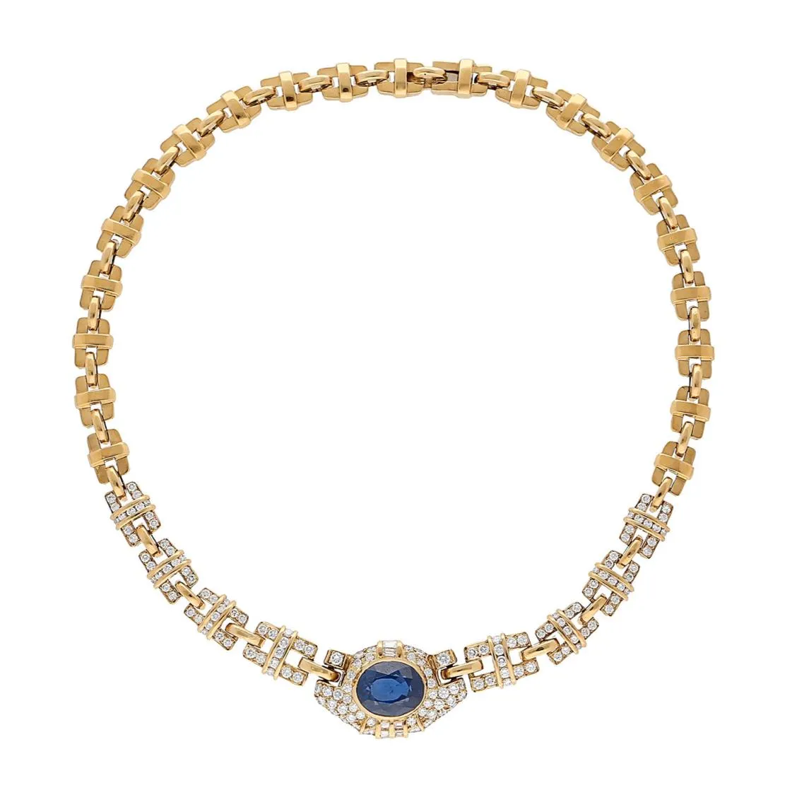 GIA Certified No Heat Blue Sapphire 18k Gold Cable Chain Choker Necklace 15.5"
