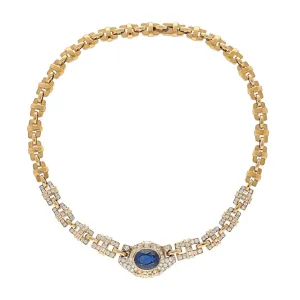 GIA Certified No Heat Blue Sapphire 18k Gold Cable Chain Choker Necklace 15.5"