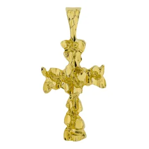 Gold Nugget Cross Pendant in 14K Yellow Gold - 2.8 Grams