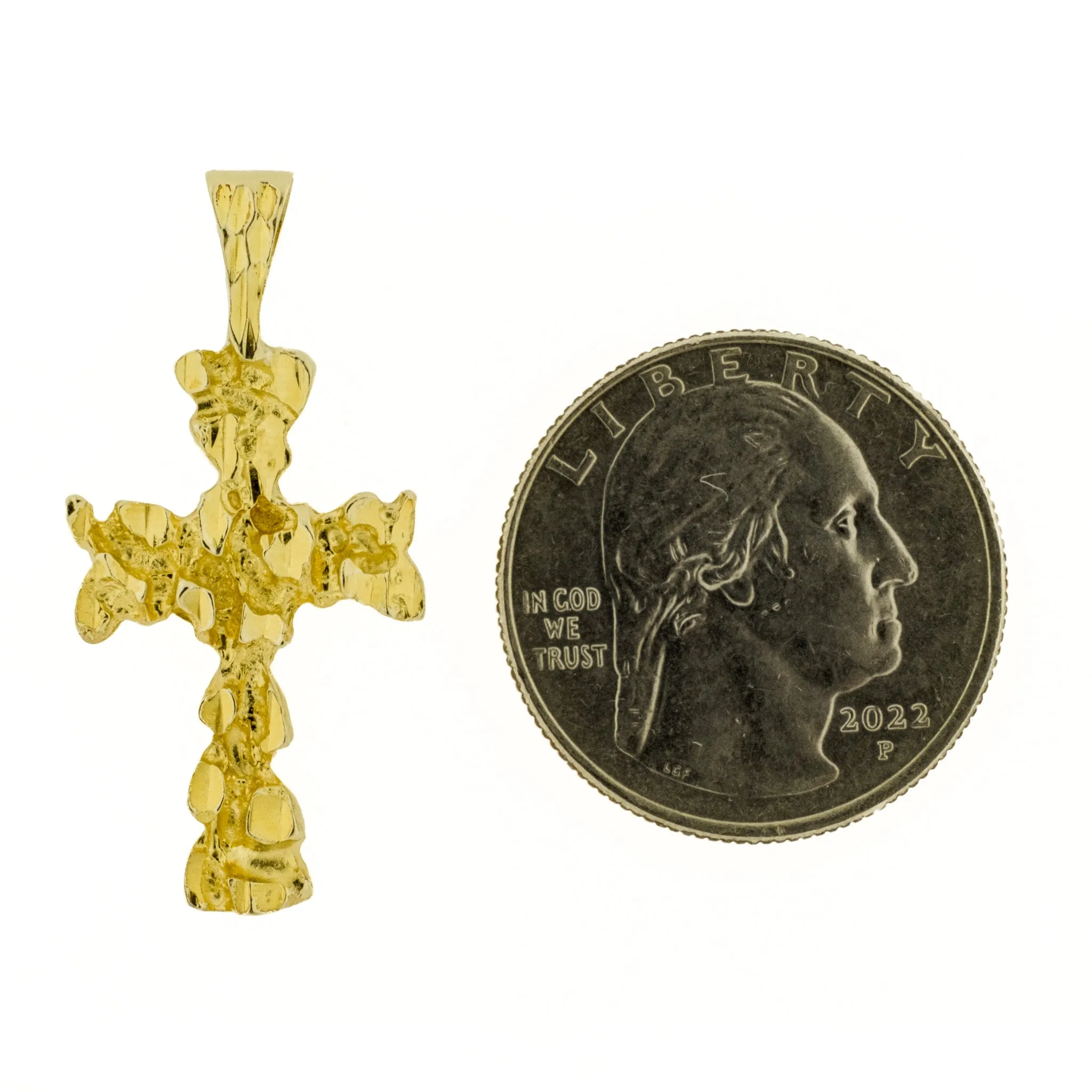 Gold Nugget Cross Pendant in 14K Yellow Gold - 2.8 Grams