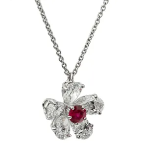 Graff Flower Ruby Diamond Platinum Pendant Necklace