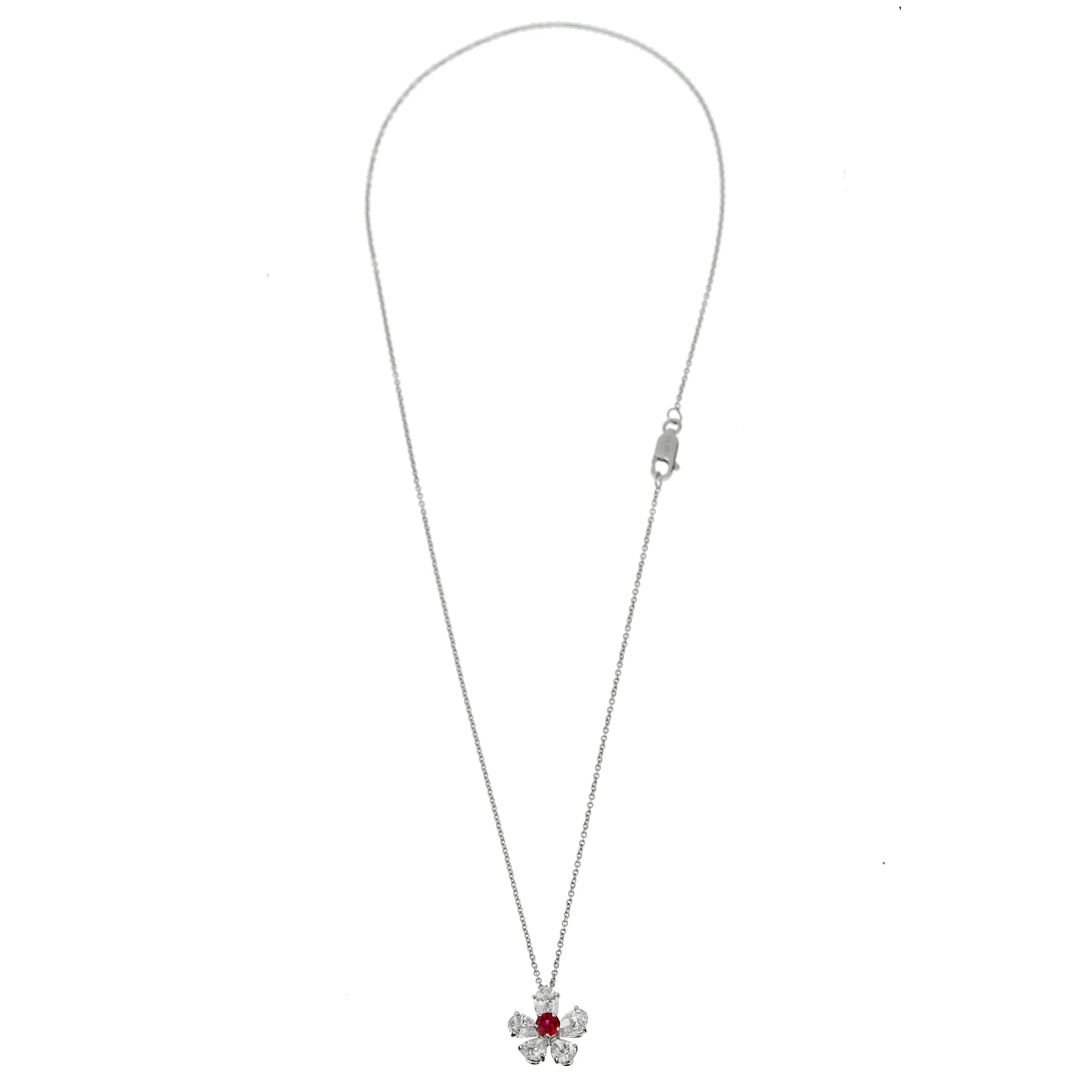 Graff Flower Ruby Diamond Platinum Pendant Necklace