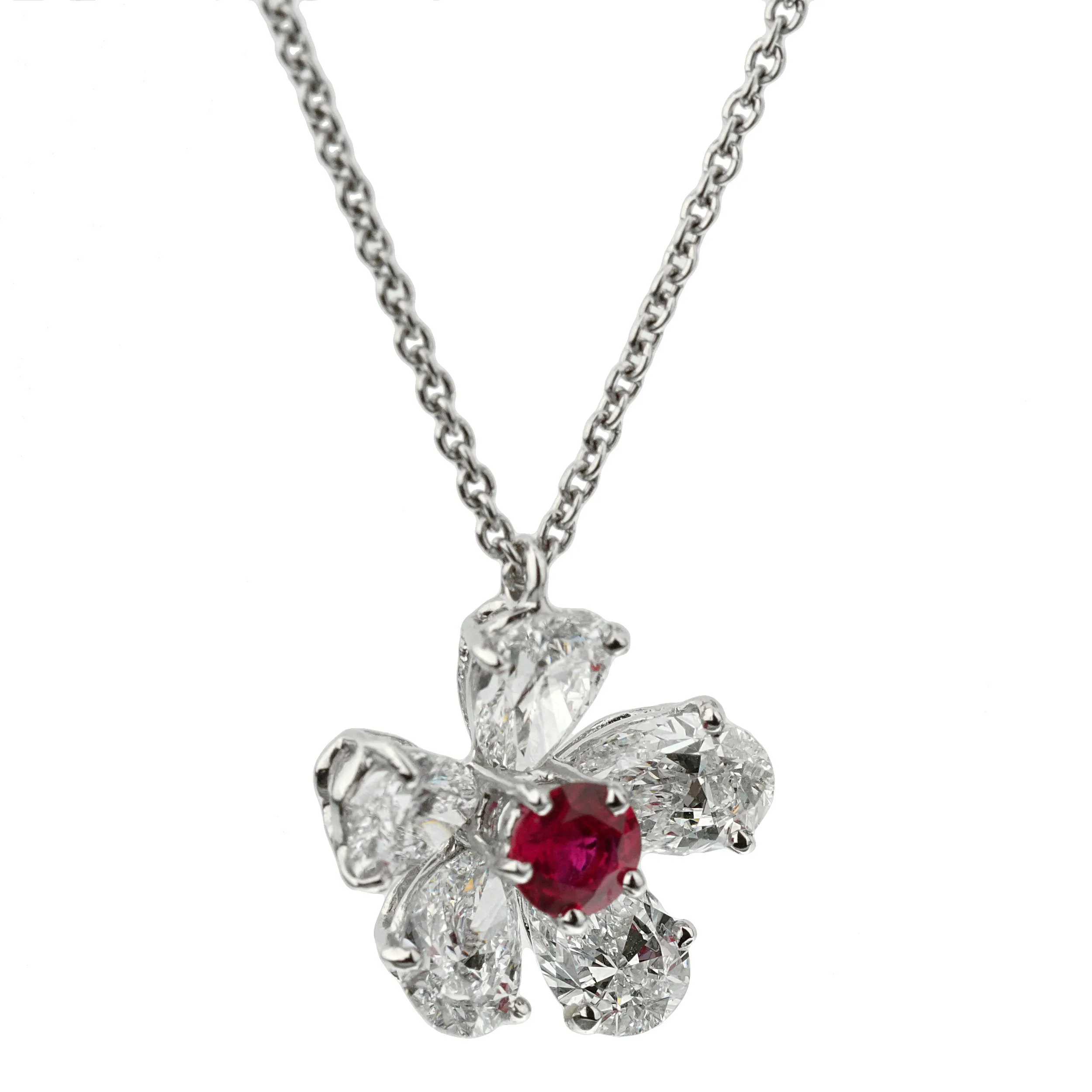 Graff Flower Ruby Diamond Platinum Pendant Necklace