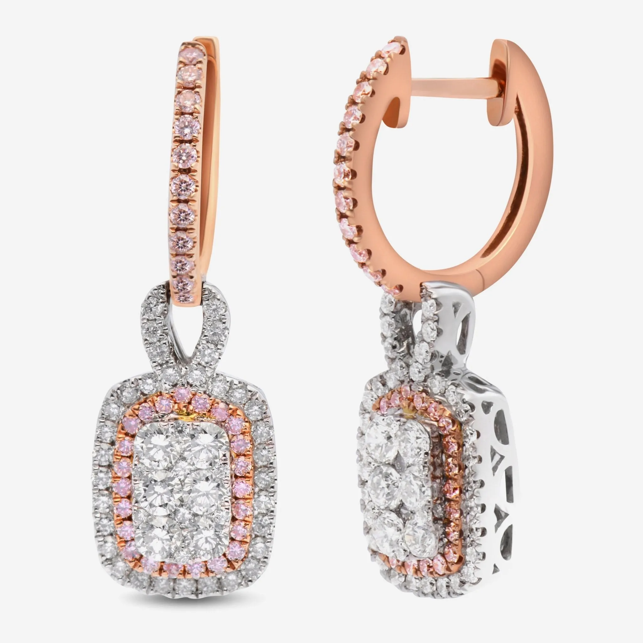 Gregg Ruth 14K White and Rose Gold, White Diamond and Fancy Pink Diamond Drop Earrings