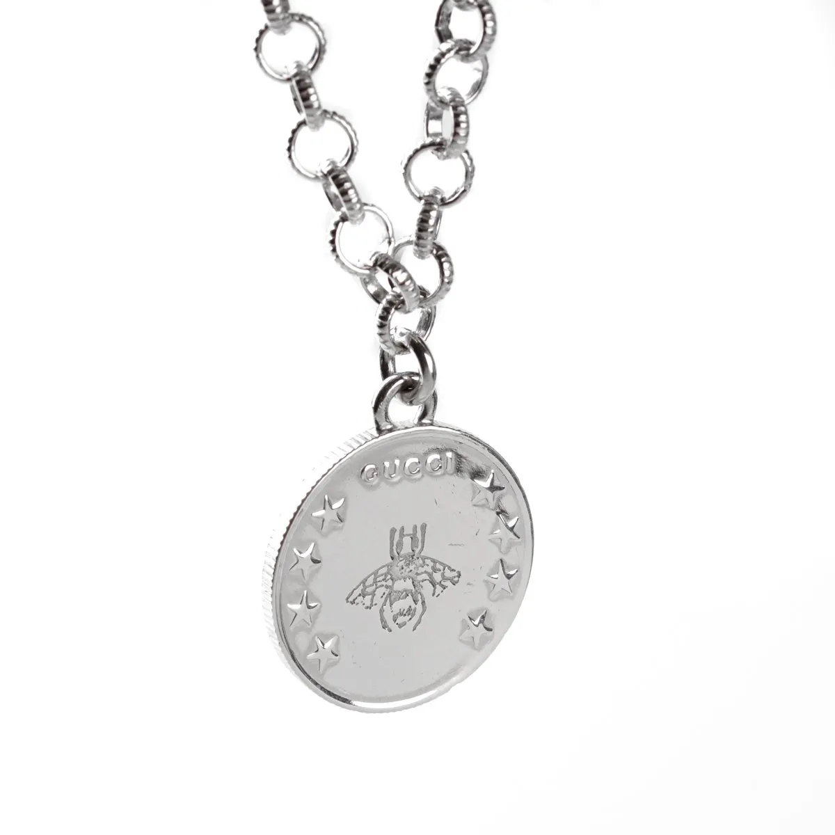 Gucci Double G Bee Coin Silver Necklace