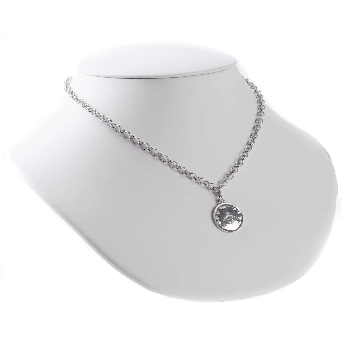 Gucci Double G Bee Coin Silver Necklace