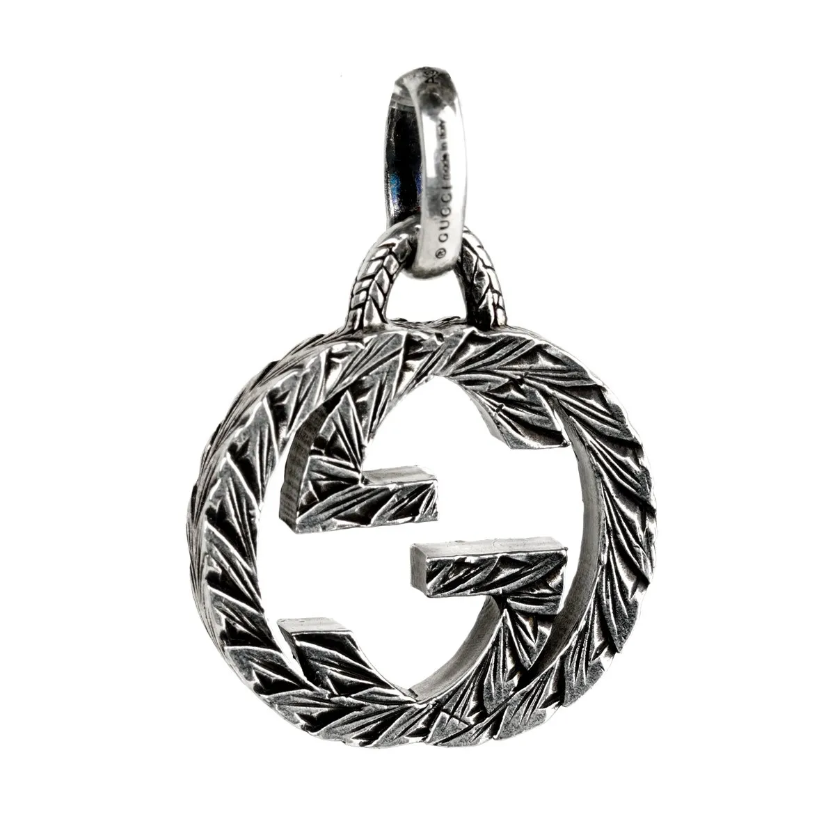 Gucci Double G Engraved Silver Charm Pendant
