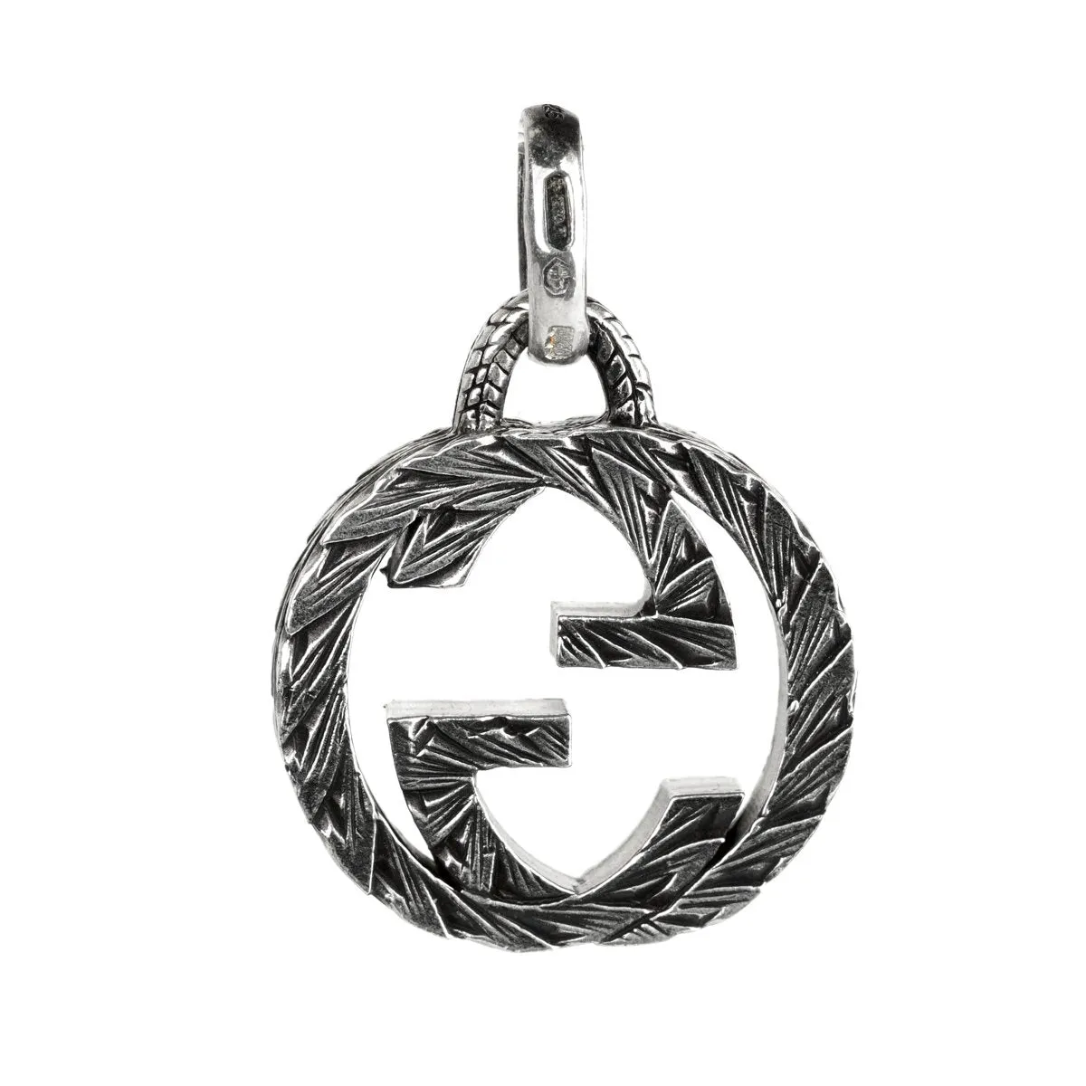 Gucci Double G Engraved Silver Charm Pendant