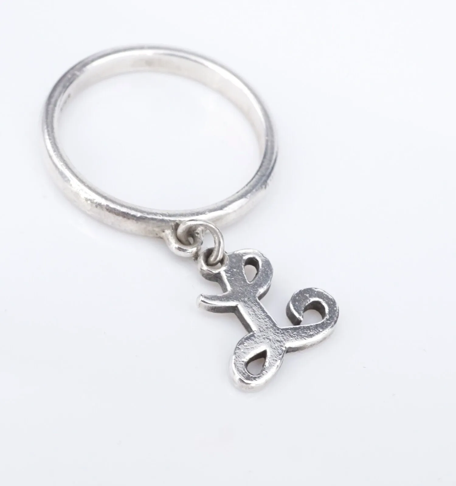 James Avery Dangle Charm Ring Sterling Silver Script Initial "L" Size 5 RS3570